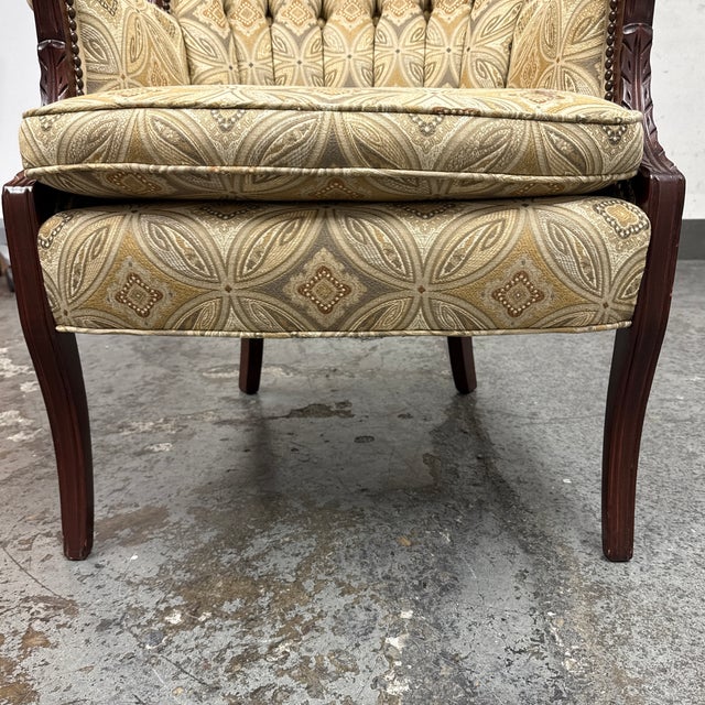 Tufted Channel Wingback Arm Chair For Sale - Image 9 of 12