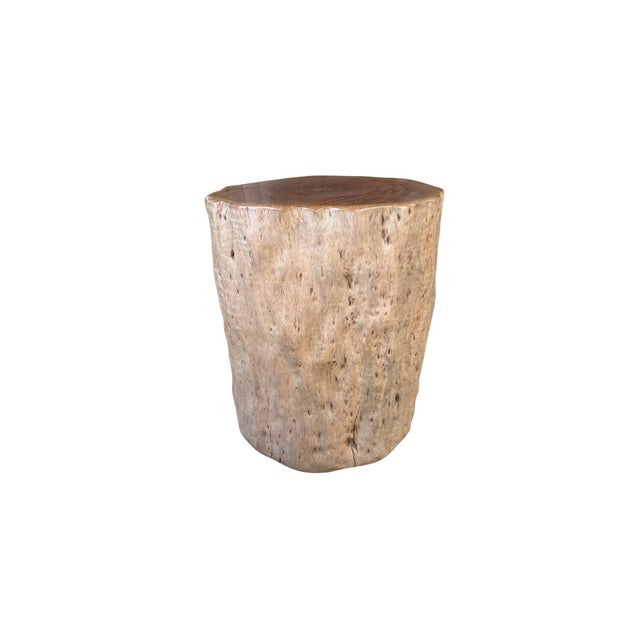 Contemporary Natural Lychee Wood Side Table — Sculptural Solid Form, Hand-Crafted For Sale - Image 3 of 6