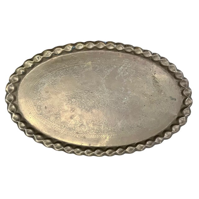 Mid-Century Moroccan Oval Brass Tray Table For Sale - Image 10 of 14