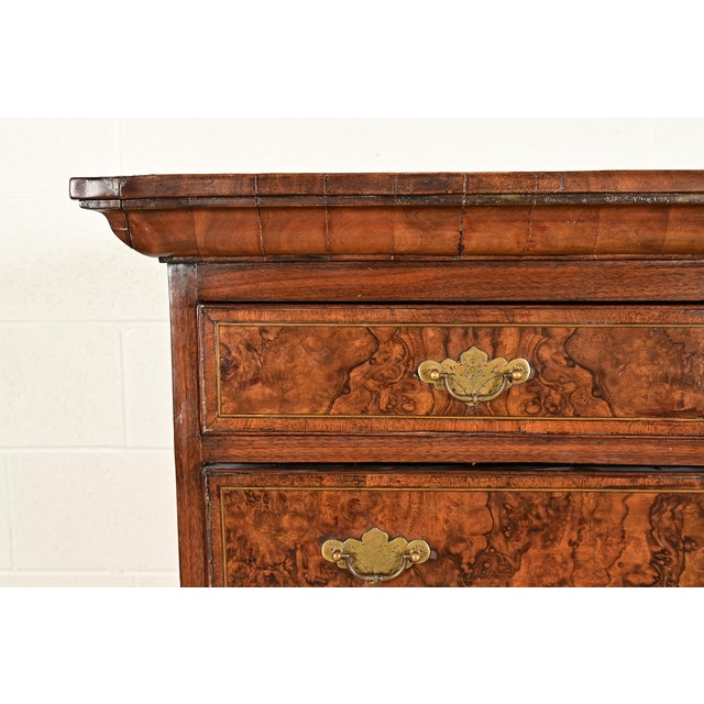 Brown 18th Century Antique English Chippendale Burled Walnut Highboy Dresser For Sale - Image 8 of 15
