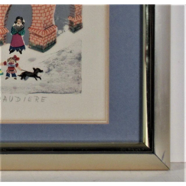 Printmaking Materials Madeleine (Mady) De La Giraudiere, Village en Hiver, Circa 1980 For Sale - Image 7 of 8