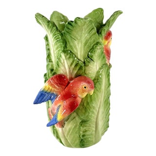 Vintage Fitz Floyd Parrots “Jungle” Pattern Vase For Sale