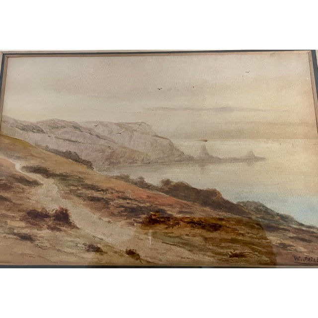 Rustic European Antique Coastal Landscape Watercolor Painting Signed by W J Gibbs - Circa 1901 For Sale - Image 3 of 10