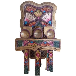 Mexican Wooden Spoon Rack With 9 Utensils - S/10 For Sale