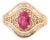 1 Carat Oval Ruby & Cluster Diamond Art Deco Statement Ring Size 5 in 14k Gold For Sale