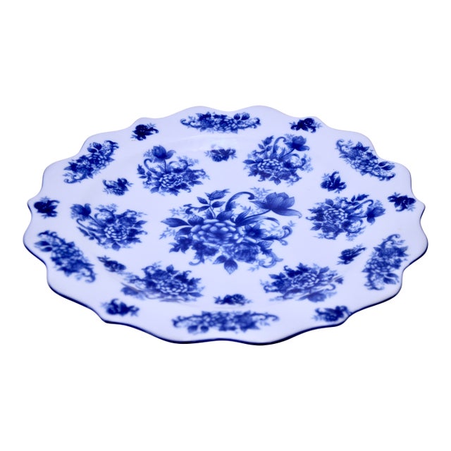 Blue & White Floral Tray For Sale