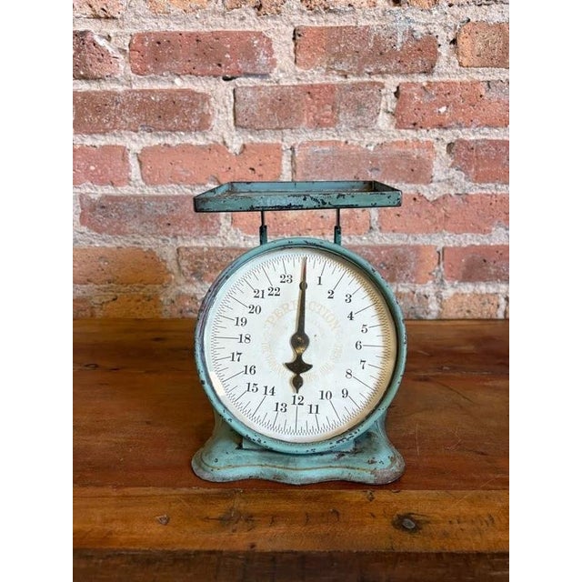 1910s Slanting Dial Kitchen Scale Seafoam Green - American Cutlery Co For Sale - Image 15 of 15
