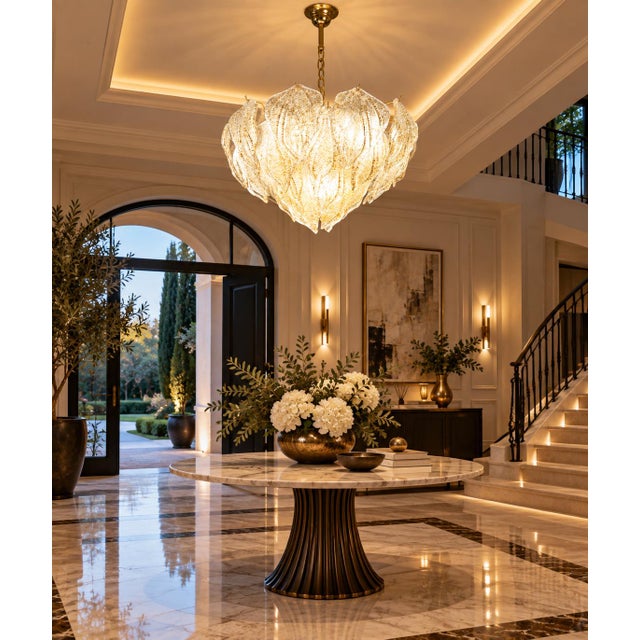 1980s Italian Amazing Large Murano Glass Gold Leaves Chandelier For Sale - Image 11 of 14