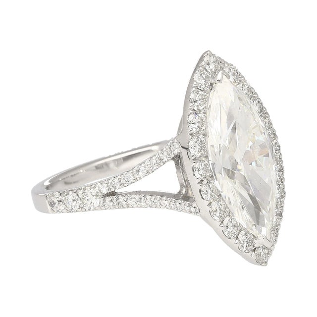 3.22 Carat Marquise Cut G Vs1 Gia Certified Diamond Halo Pave 18k Ring For Sale In Miami - Image 6 of 12