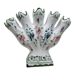 Vintage RCCL Portugal White Floral Hand Painted 5 Finger Tulipiere Bud Vase