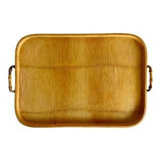 Vintage Natural Bamboo Handled Tray For Sale