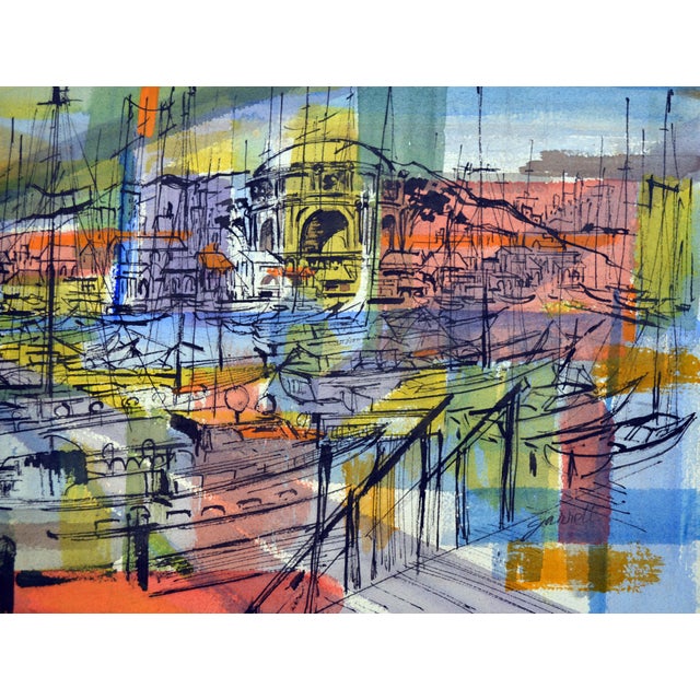 1950s "Palace of Fine Arts, San Francisco" Abstract Architectural Watercolor Painting For Sale - Image 4 of 5