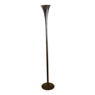 Laurel Mid Century Modern Brass Torchiere Floor Lamp For Sale