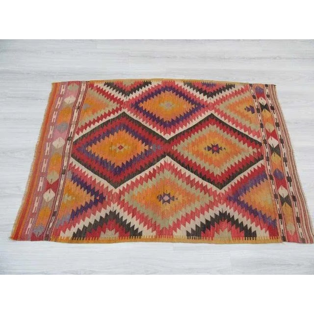 Vintage Colorful Turkish Kilim Rug - 3'4" X 4'8" For Sale - Image 4 of 6