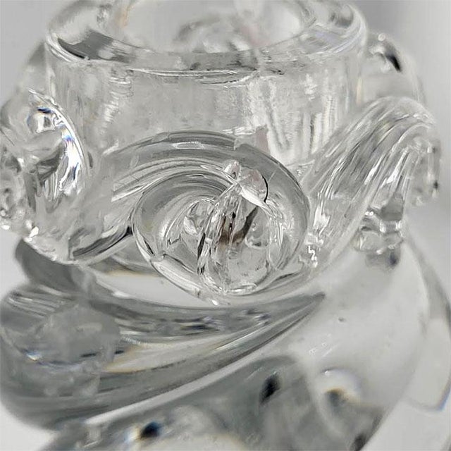 Transparent Mid-Century Baccarat 6" "Aladin" Crystal Twisted Candlesticks - Pair as Is One Has Chip For Sale - Image 8 of 8
