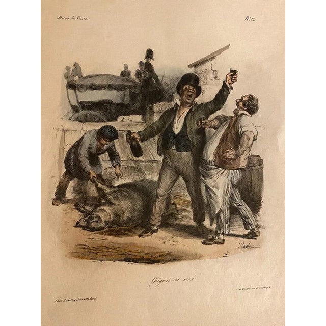 Gregoire Est Mort! is an original hand-watercolor lithograph on ivory paper by Edmé-Jean Pigal. In excellent condition....