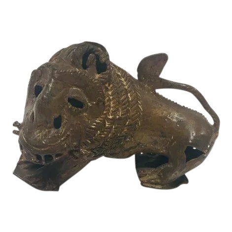 Vintage African Cast-Bronze Sculpture of a Stylized Mythical Lion For Sale
