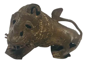 Vintage African Cast-Bronze Sculpture of a Stylized Mythical Lion