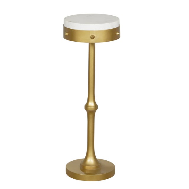 Matthew Izzo Home Chalice Brass Finished Iron and Banswara Marble Top Drinks Table For Sale - Image 4 of 4