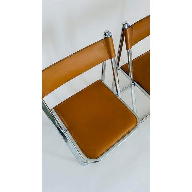 Metal Tamara Folding Chairs in Tan Leather from Arrben, Italy, 1970, Set of 2 For Sale - Image 7 of 16