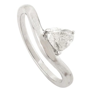 Heart-Shaped Diamond Solitaire Wave Ring Size 6.5 in 14k Solid White Gold Gift for Her For Sale