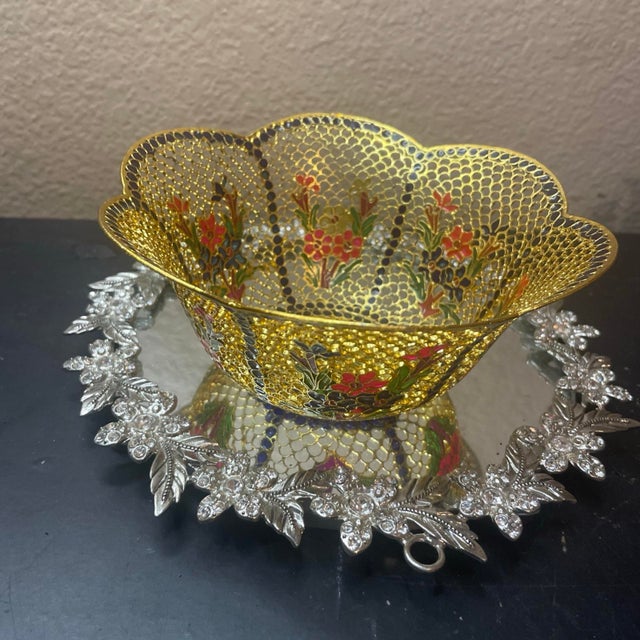 VTG Plique-a-jour Cloisonné Enamel 5” Scalopped Bowl