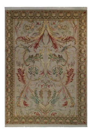 1990s Art Nouveau Heritage Lt. Gray/Green Wool Rug - 10'3" X 14'4"
