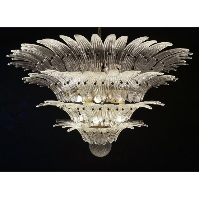 Art Deco Murano Palmette Ceiling Light on Four Levels, 163 Trasparent Glasses For Sale - Image 3 of 9