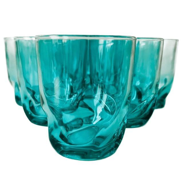 Glass Vintage Turquoise Twisted Glasses from Luminarc Arcoroc, 1970s, Set of 8 For Sale - Image 7 of 9