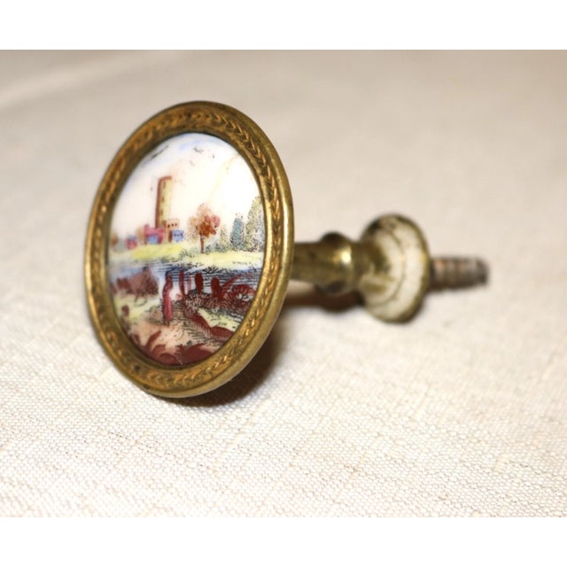 English Antique 18th Century English Painted Porcelain Gilt Brass Curtain Tieback Rod For Sale - Image 3 of 6