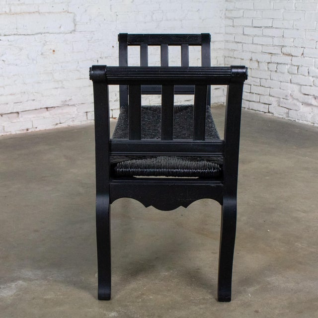 Black Late 20th Century French Country Black Painted Bench W/Woven Rush Seat & Cabriole Legs For Sale - Image 8 of 18