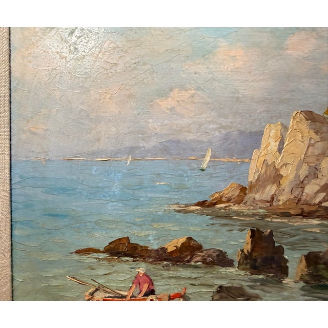 Blue Vintage French Andre Galzenati Impressionism Seascape Nautical Oil Painting Art For Sale - Image 8 of 13