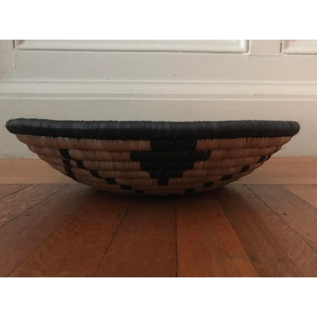 African Hand-Made Round Basket, 14 In. Diameter, Natural and Black For Sale - Image 4 of 6