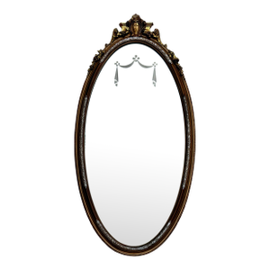 Gilt Gold and Silver Oval Wall Mirror With Swag Detail