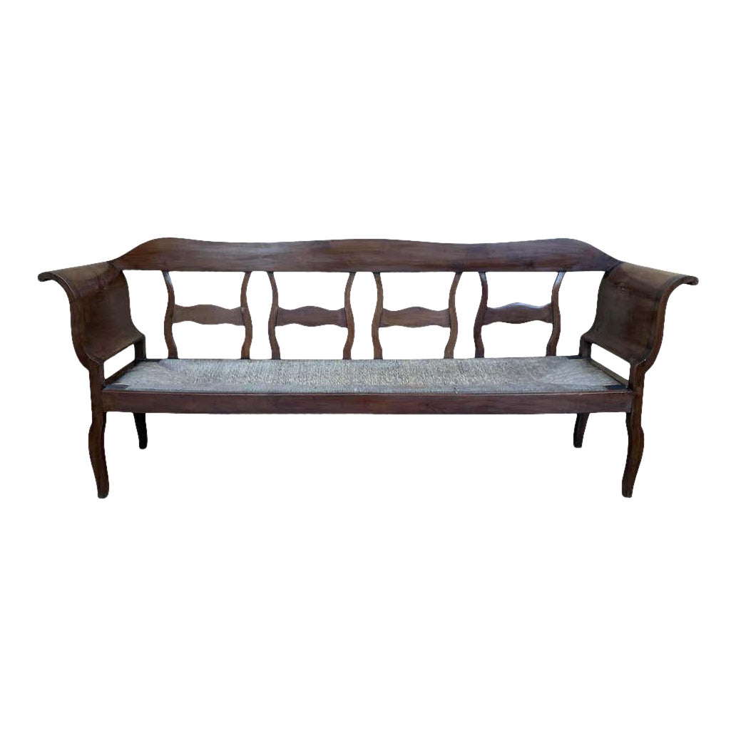 Catalan Bench In Walnut With Caned Seat Chairish