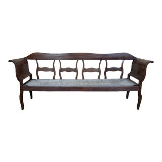 Late 19th Century Catalan Bench in Walnut With Caned Seat For Sale