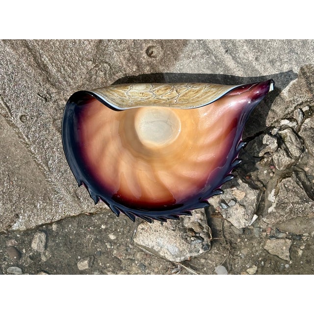 Mouth-Blown Glass Art Bowl in the Shape of a Shell, from the Jozefina Krosno Glass Art Manufactory, Poland, 1980s For Sale - Image 13 of 18