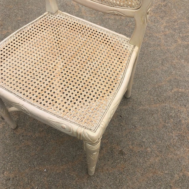 1970s Vintage Faux Boise White Wooden Cane Accent Chair For Sale In Atlanta - Image 6 of 7