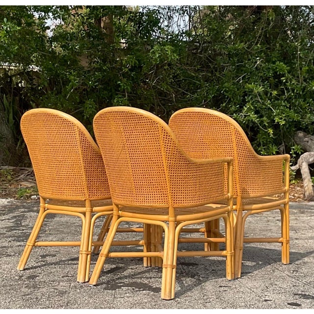 Vintage Coastal Cane Rattan Dining Chairs After McGuire - Set of 4 For Sale - Image 9 of 12