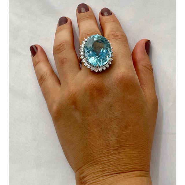 45 Carat Natural Aquamarine and Diamond Cocktail Ring 14 Karat Gold, Estate For Sale - Image 18 of 18