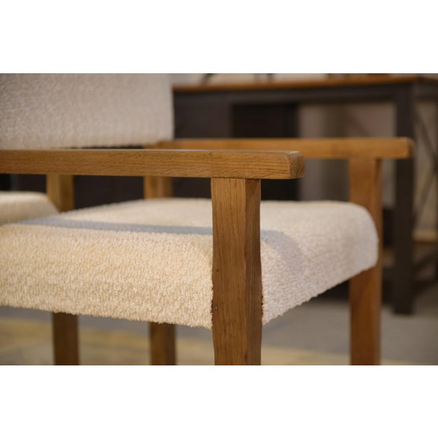 Brown Brutalist Armchairs in Oak and Ecru Boucle Fabric, 1950s, Set of 2 For Sale - Image 8 of 14