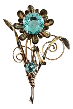 Early 20th Century Art Deco 12k Gold Filled Brooch With Large Blue Stone - Stamped and Signed Harry Iskin