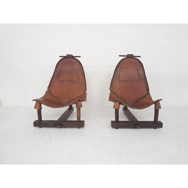Vintage Saddle Leather Lounge Chairs, Brazil, 1960s, Set of 2 For Sale - Image 3 of 18