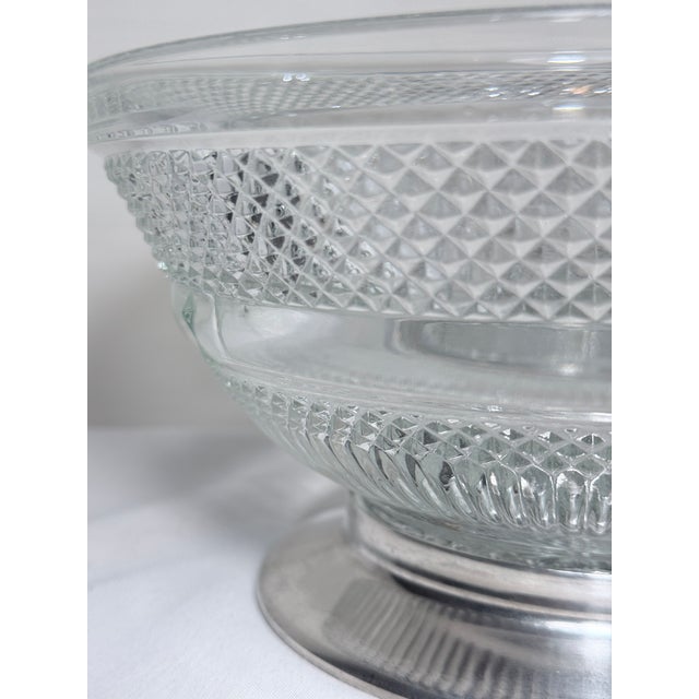 Transparent Vintage English Lead Crystal Bowl With Removable Silver Plate Base For Sale - Image 8 of 9