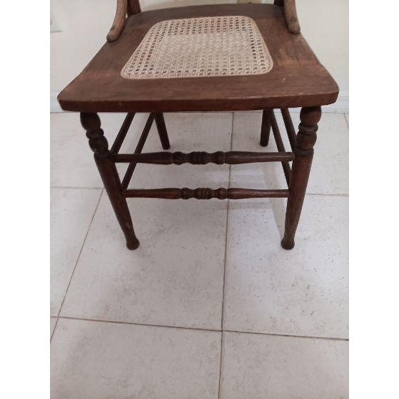 Wood Antique Early American Wood Chair Cane Seat Dark Tone For Sale - Image 7 of 8
