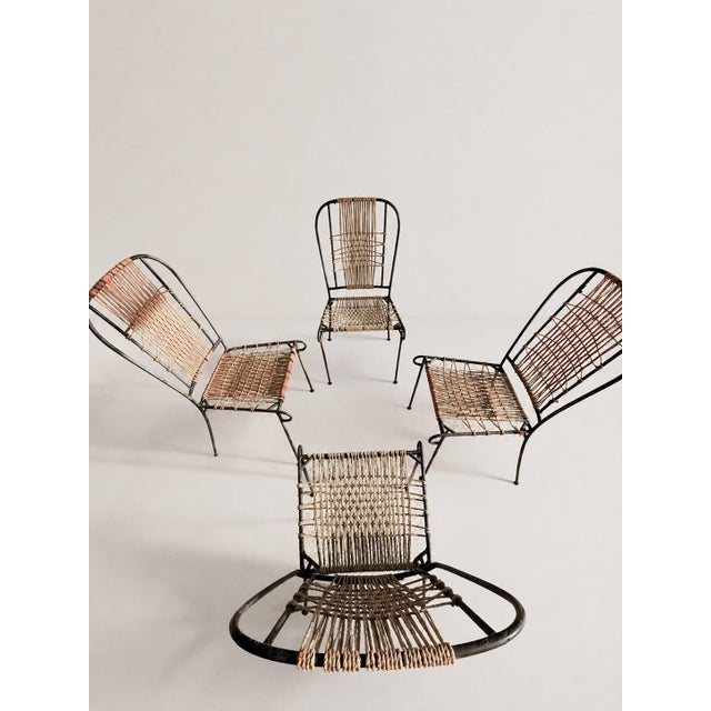 Mid-Century French Wrought Iron and Woven Cord Patio Chairs, 1950s, Set of 4 For Sale - Image 12 of 17