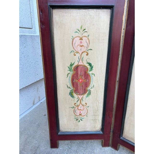 Italian Neoclassical Hand Painted Wood Four Panel Screen, 1950s For Sale - Image 10 of 17