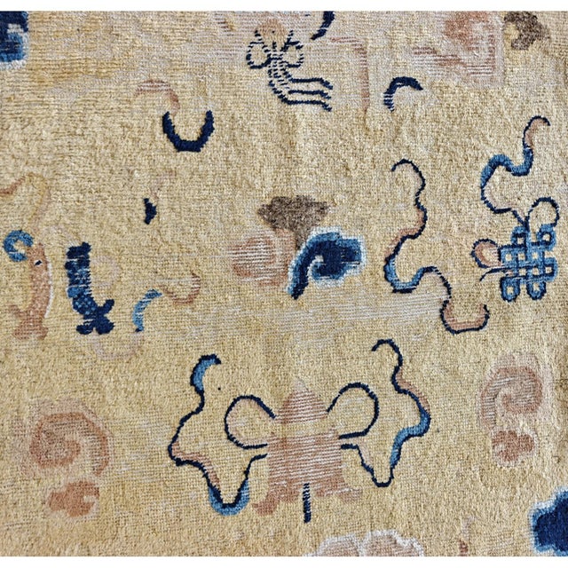 1920s Yellow Field Geometric Antique Chinese Ningxia Knotted Wool Rug For Sale In New York - Image 6 of 7