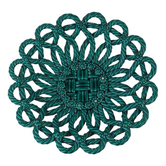 Vintage Green Ceramic Lace Bowl from Vallauris, 1950s For Sale