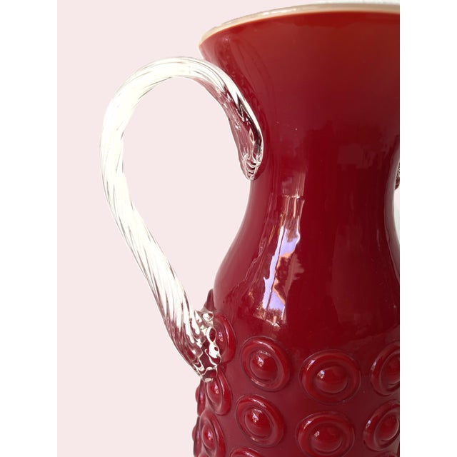 Mid-Century Italian Red Glass Vase with Sculptural Clear Handles, 1970s For Sale - Image 4 of 10